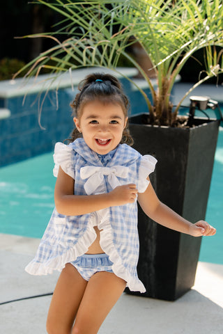 ***PREORDER***Swim Cover Up - Blue Gingham With Bows