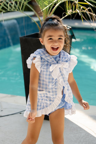 ***PREORDER***Swim Cover Up - Blue Gingham With Bows