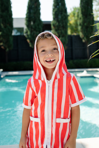 ***PREORDER***Boys Swim Cover Up - Red Cabana Stripe