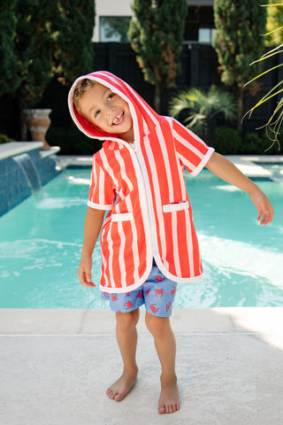 ***PREORDER***Boys Swim Cover Up - Red Cabana Stripe