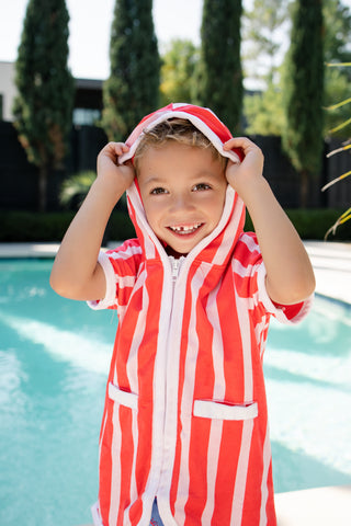 ***PREORDER***Boys Swim Cover Up - Red Cabana Stripe