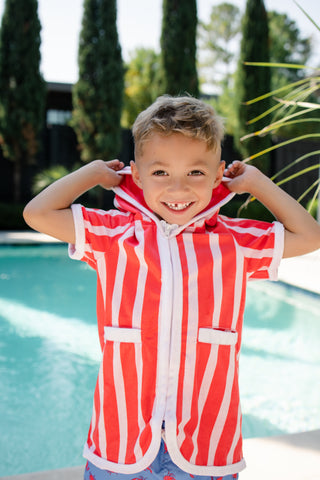 ***PREORDER***Boys Swim Cover Up - Red Cabana Stripe