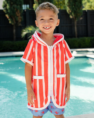 ***PREORDER***Boys Swim Cover Up - Red Cabana Stripe