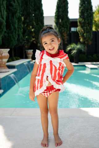 ***PREORDER***Swim Cover Up - Red Cabana Stripe With Bows
