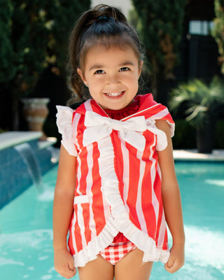 ***PREORDER***Swim Cover Up - Red Cabana Stripe With Bows