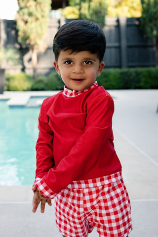 Swim Shorts - Red Gingham - Sugar Bee Clothing