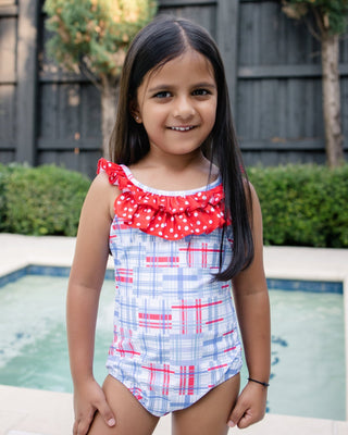 Bow Back Swimsuit - Cape Cod Madras - Sugar Bee Clothing