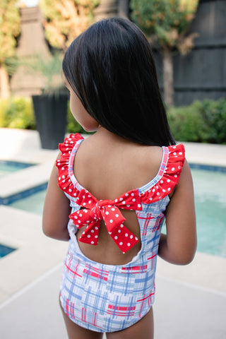 Bow Back Swimsuit - Cape Cod Madras - Sugar Bee Clothing