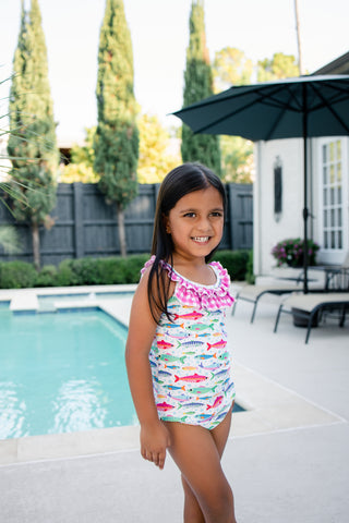 ***PREORDER***Bow Back Swimsuit - Rainbow Fish