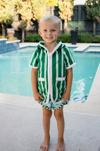 ***PREORDER***Boys Swim Cover Up - Green Cabana Stripe