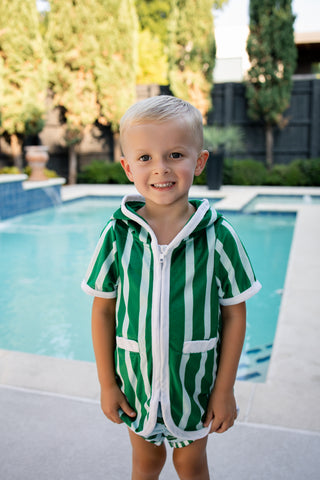 ***PREORDER***Boys Swim Cover Up - Green Cabana Stripe