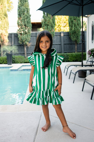 ***PREORDER***Ruffle Swim Cover Up - Green Cabana Stripe