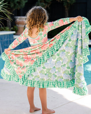 Swim Towel - Reversible Red/Blue Hydrangea - Sugar Bee Clothing