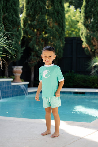 Compression Swim Shorts - Palm Court Paisley - Sugar Bee Clothing