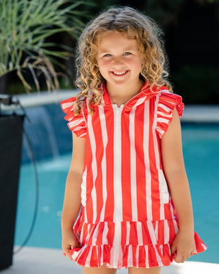 ***PREORDER***Ruffle Swim Cover Up - Red Cabana Stripe