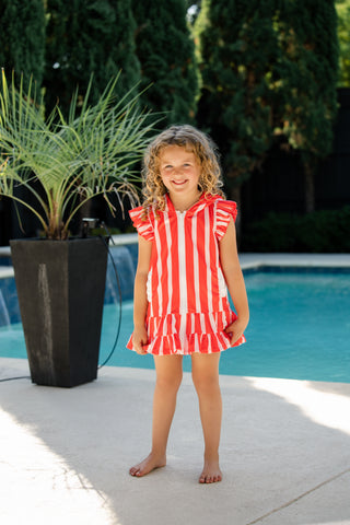 ***PREORDER***Ruffle Swim Cover Up - Red Cabana Stripe