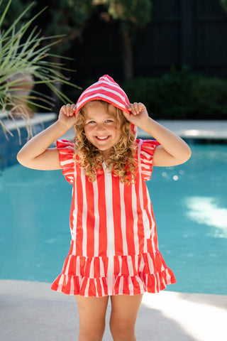 ***PREORDER***Ruffle Swim Cover Up - Red Cabana Stripe