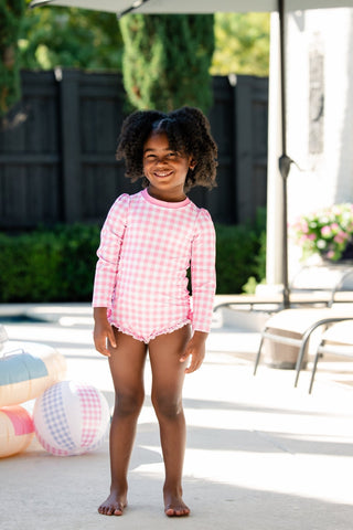 ***PREORDER***Ruffle Bottom Swimsuit - Pink Gingham