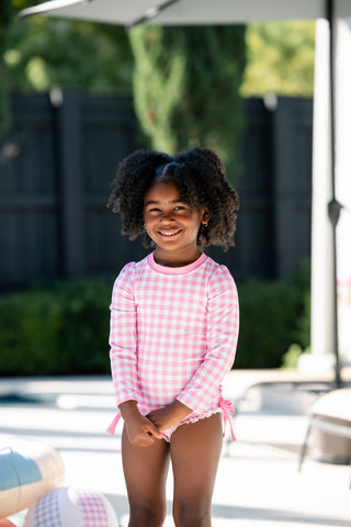 ***PREORDER***Ruffle Bottom Swimsuit - Pink Gingham