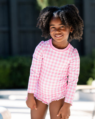 ***PREORDER***Ruffle Bottom Swimsuit - Pink Gingham