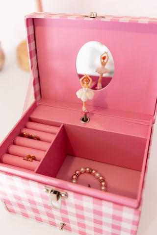Pink Gingham - Musical Jewelry Box