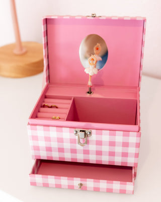 Pink Gingham - Musical Jewelry Box