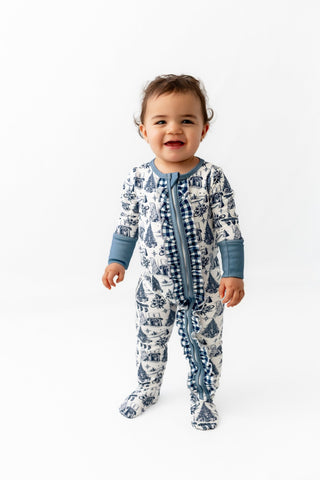 Organic Cotton Ruffle Zippy Pajamas - Timeless Toile
