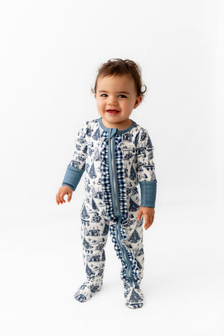 Organic Cotton Ruffle Zippy Pajamas - Timeless Toile
