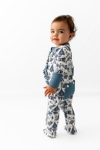 Organic Cotton Ruffle Zippy Pajamas - Timeless Toile