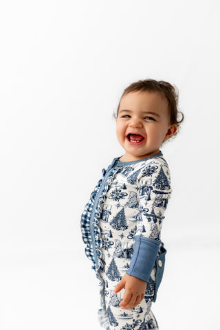 Organic Cotton Ruffle Zippy Pajamas - Timeless Toile