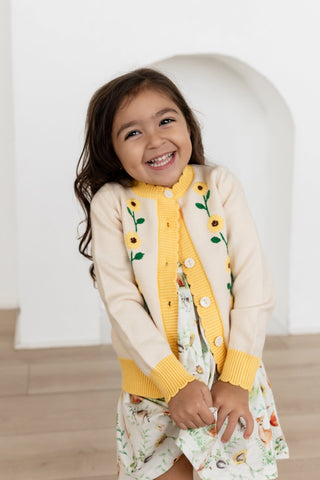 Knitted Cardigan - Sunflowers - Sugar Bee Clothing