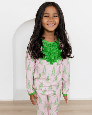Ruffle Buttflap Pajamas - Classic Pink Christmas Tree