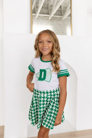 2-Piece Scalloped Tee and Skort Set - Green Houndstooth - Sugar Bee Clothing