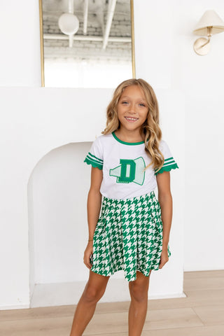 2-Piece Scalloped Tee and Skort Set - Green Houndstooth - Sugar Bee Clothing
