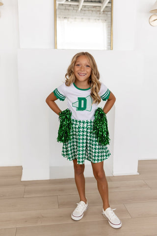 2-Piece Scalloped Tee and Skort Set - Green Houndstooth - Sugar Bee Clothing