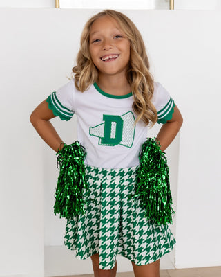 2-Piece Scalloped Tee and Skort Set - Green Houndstooth - Sugar Bee Clothing