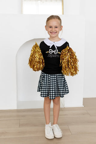 2-Piece Long Sleeve Game Day and Skort Set - Black Gingham - Sugar Bee Clothing