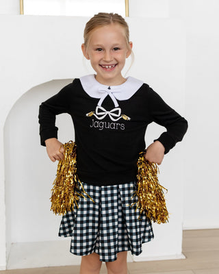 2-Piece Long Sleeve Game Day and Skort Set - Black Gingham - Sugar Bee Clothing