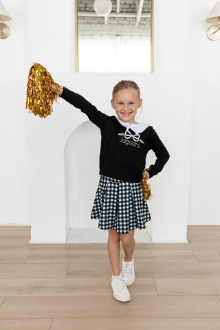 2-Piece Long Sleeve Game Day and Skort Set - Black Gingham - Sugar Bee Clothing