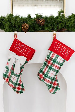 Bow Christmas Stocking - Christmas Plaid - Sugar Bee Clothing