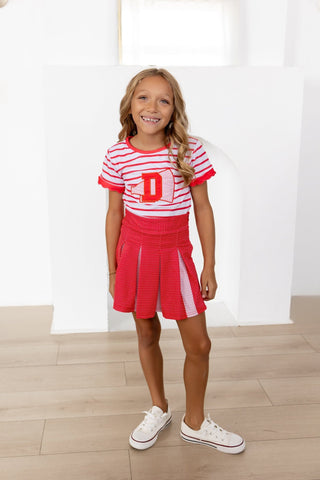 2-Piece Scalloped Red Striped Tee and Skort Set - Red Dot - Sugar Bee Clothing