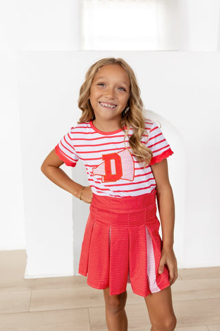 2-Piece Scalloped Red Striped Tee and Skort Set - Red Dot - Sugar Bee Clothing