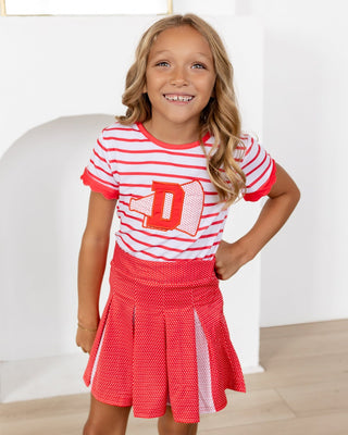 2-Piece Scalloped Red Striped Tee and Skort Set - Red Dot - Sugar Bee Clothing