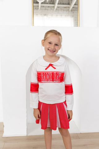2-Piece Long Sleeve Game Day and Skort Set - Red Dot - Sugar Bee Clothing