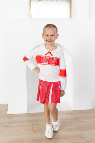 2-Piece Long Sleeve Game Day and Skort Set - Red Dot - Sugar Bee Clothing