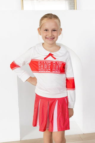 2-Piece Long Sleeve Game Day and Skort Set - Red Dot - Sugar Bee Clothing