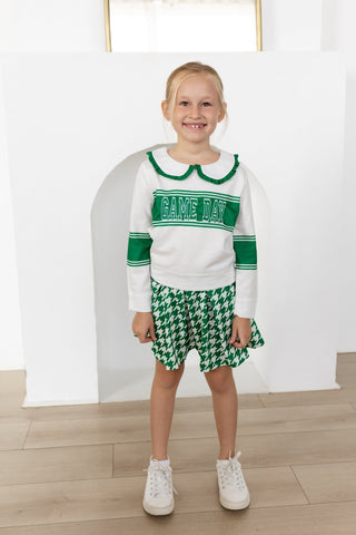 2-Piece Long Sleeve Game Day and Skort Set - Green Houndstooth - Sugar Bee Clothing