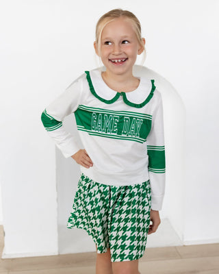 2-Piece Long Sleeve Game Day and Skort Set - Green Houndstooth - Sugar Bee Clothing