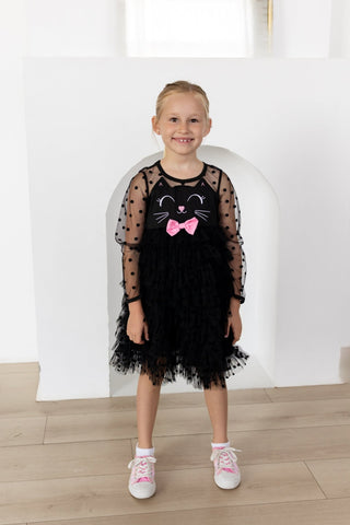 Girls Halloween Cat Mesh Ruffle Tutu Dress - Sugar Bee Clothing