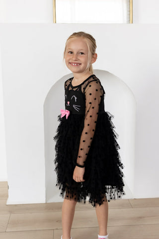 Girls Halloween Cat Mesh Ruffle Tutu Dress - Sugar Bee Clothing